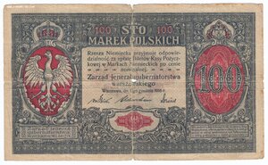 100 марок польских. Польша 1916 год, серия А