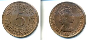 Сейшелы 5 центов, 1968