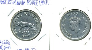 Индия - Британская 1 рупия, 1947
