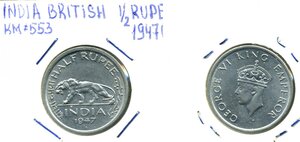 Индия - Британская ½ рупии, 1947
