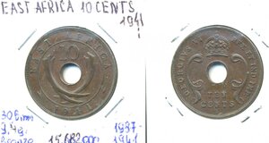 Британская Восточная Африка 10 центов, 1941
