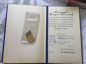 Медаль Борцу за Мир с документом,на известного человека