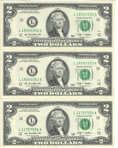 2 доллара США 2009 г. (серии К и L)  6 шт.